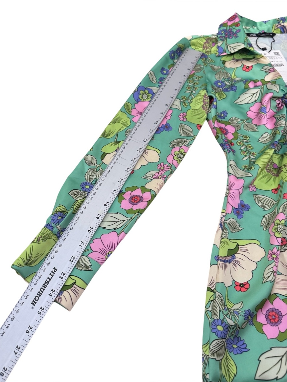 NWT Zara Satin Floral Tie Front Mini Dress Green Size M - Picture 14 of 14